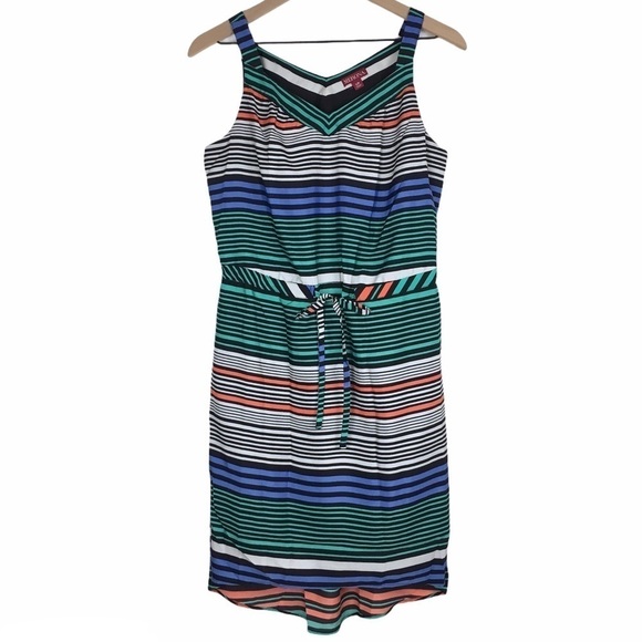 MERONA Sun Dress V Neck Hi Lo Drawstring Waist Stripe Sleeveless Size Small - Picture 11 of 11